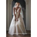 Latest Gowns Alibaba Elegant V Neck Flowers Champage White A Line Wedding Dresses Vestidos de Novia wtih Pearls LW253B